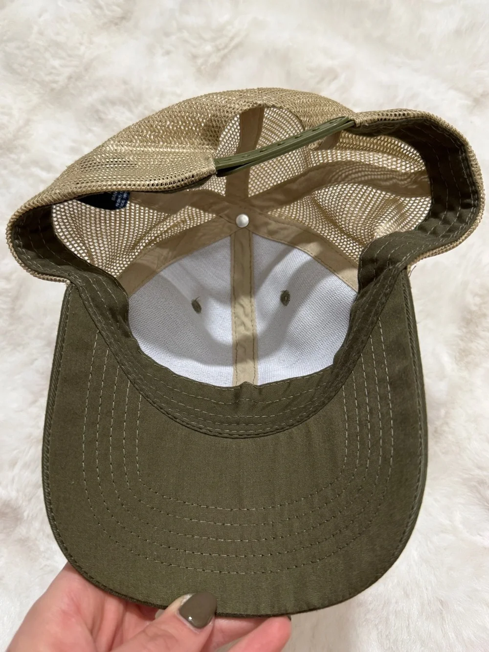 George Olive Front with Tan Mesh Trucker Hat